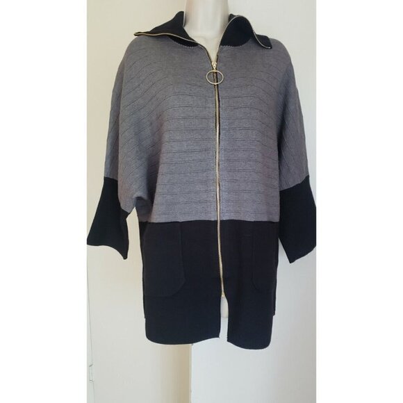 Romimona Sweaters - NWT ROMIMONA WOMEN'S BLACK GREY ZIPPER CLOSURE SWEATER TOP CARDIGAN SMALL